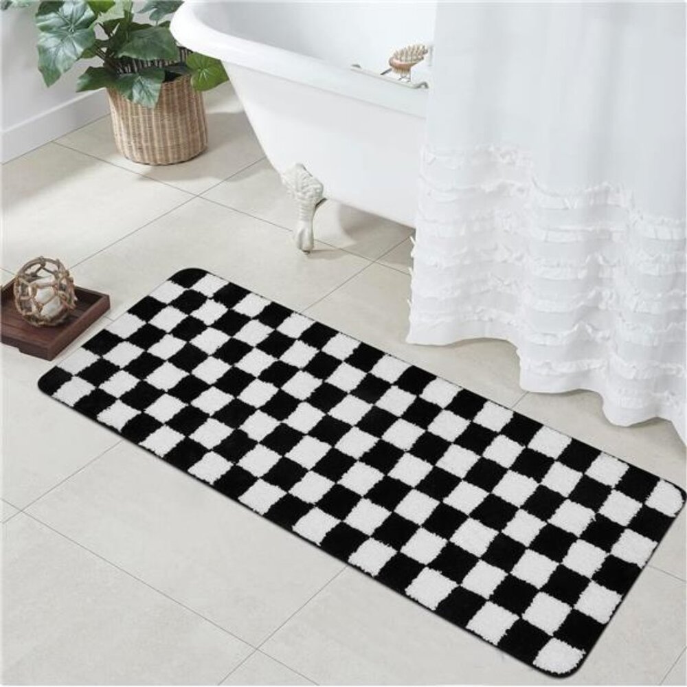 Uphome Bathroom Runner Rug, Black and White Checkered Long Machine Washable
